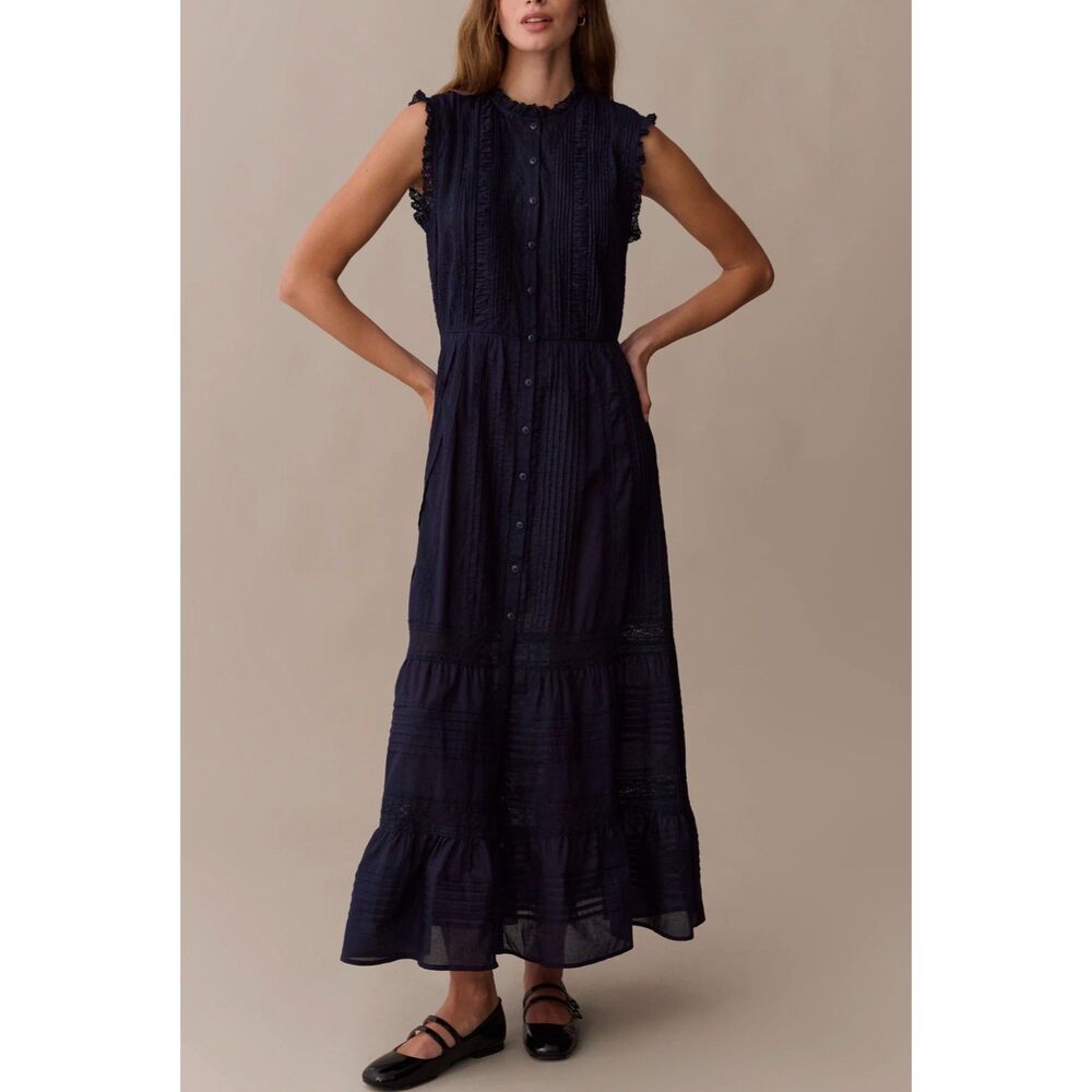 Few Moda Sorella Primrose Cotton Maxi Dress Navy Blue Size Medium M NWT